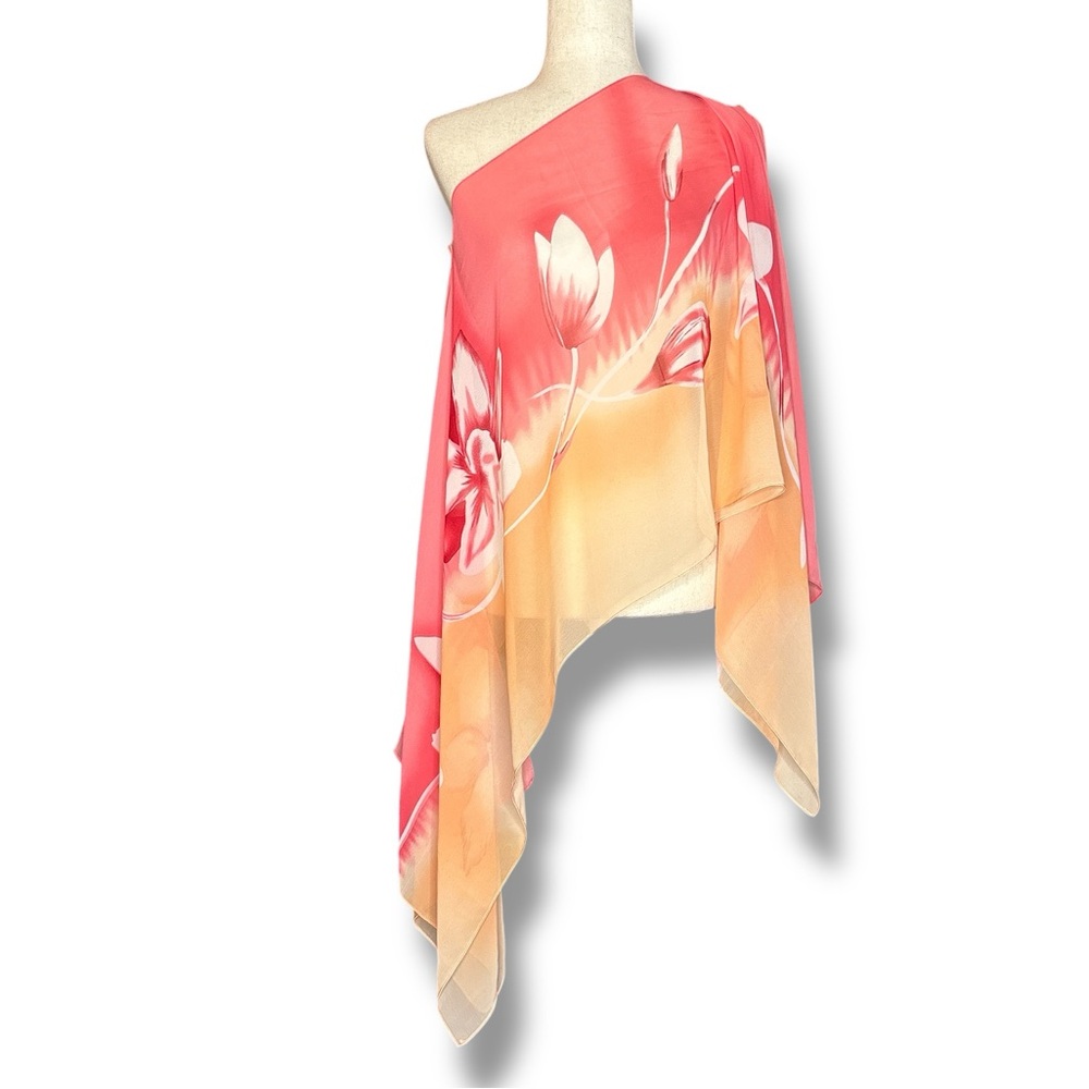 Unbranded Orange Floral Button Accent Swim Cover One Size